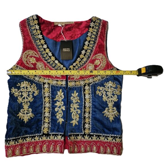 NWT GENERATION FORMALS Blue/Red/Gold Velvet Embroidered Vest/Koti Size 12 - Picture 3 of 5